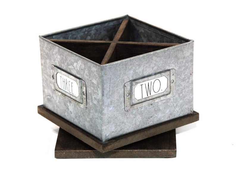Rae Dunn Rotating Decorative Pencil Cup â€“ Galvanized Steel Desktop Stationary Spinner Holder - 4 Compartment Table Top Organizer for Pens, Office, Home and Art Supplies by Designstyles - Image 3